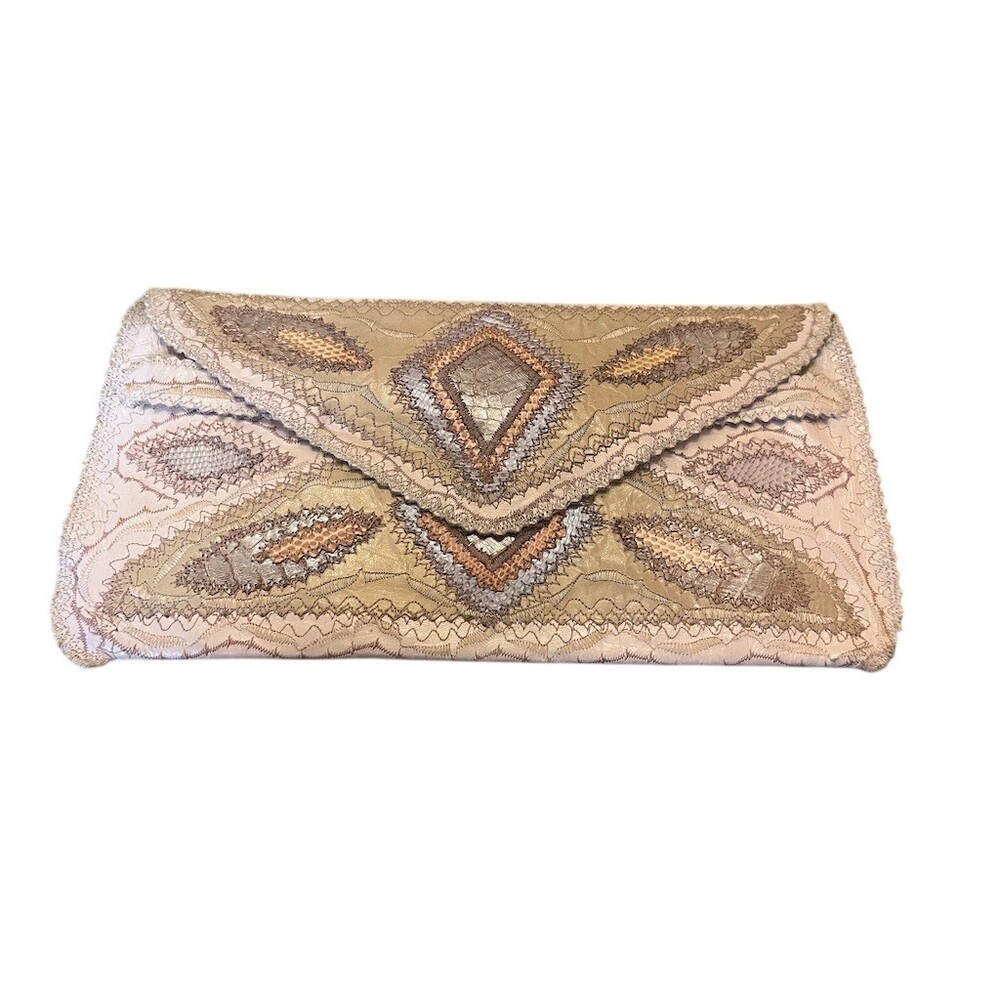 Maximilia Clutch Purse Woman’s Medium Gold Patchwork Metallic Envelope